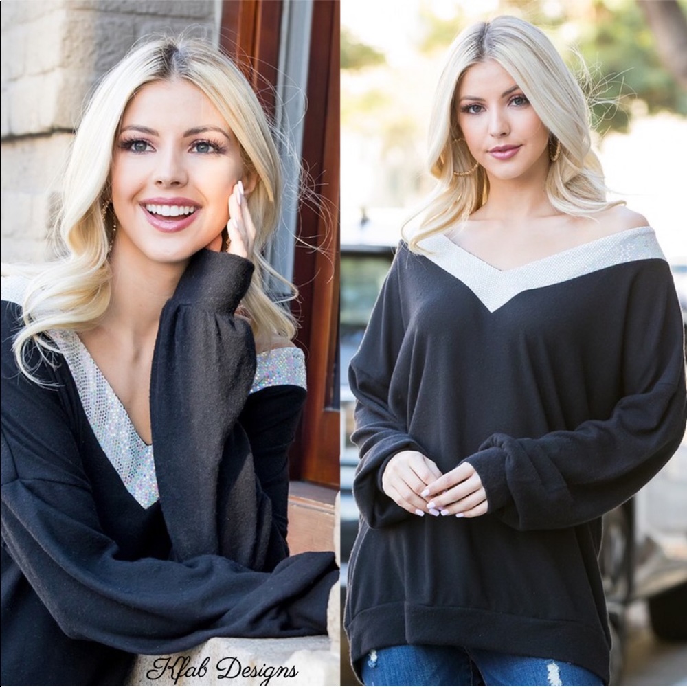 B33🔥Stunning black v-back-also off shoulder option- w/silver sequin trim@top🔥 - Picture 6 of 7